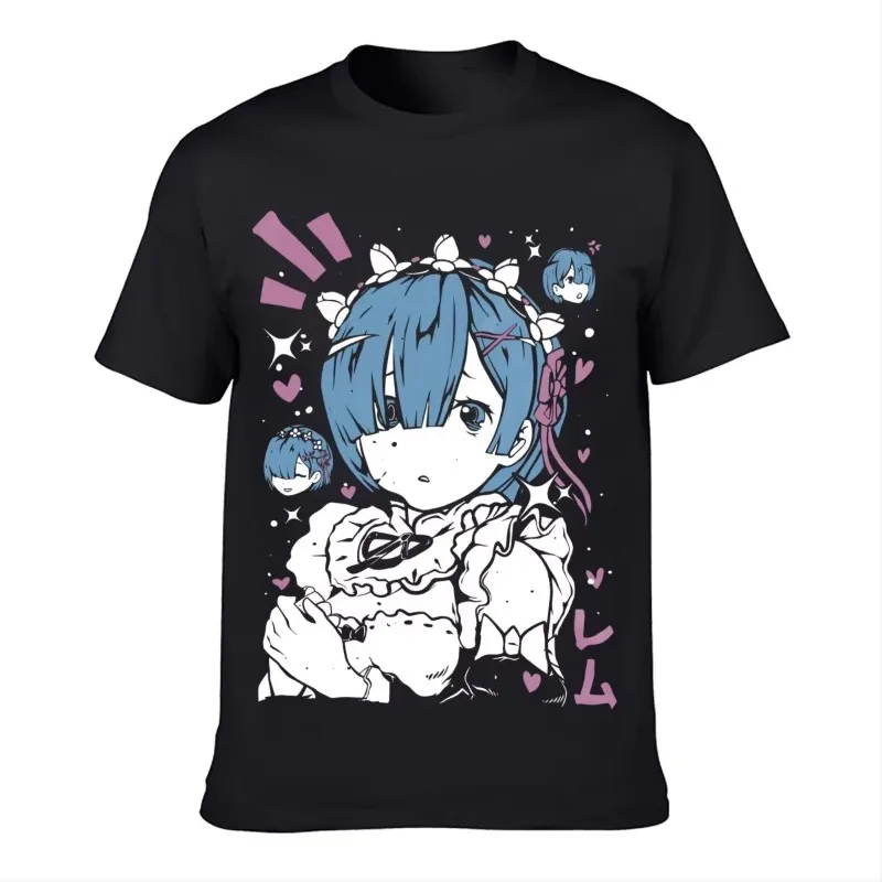 Trend Summer 2025 Cosplay Neutral Rem Re Zero T-Shirt, Cute Re Zero Ram, Subaru, Japanese Manga Graphic Soft Tee Men Clothing - view 2