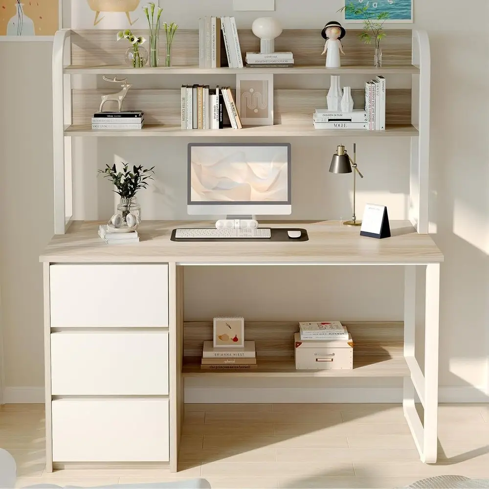 

Регулируемый стол 60 White & Walnut с ящиками, надстройкой и полками для домашнего офиса или спальни