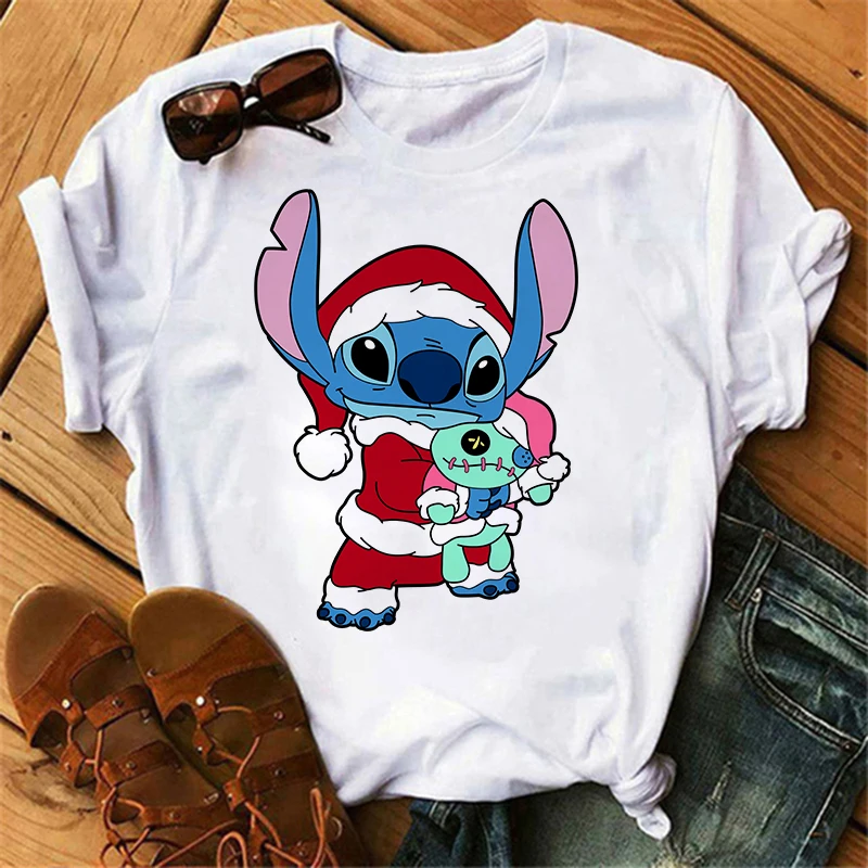 christmas Kawaii Lilo Stitch Funny Cartoon T Shirt Women Stitch Cute Manga T-shirt Y2k Graphic Tshirt Streetwear Top Tees Female