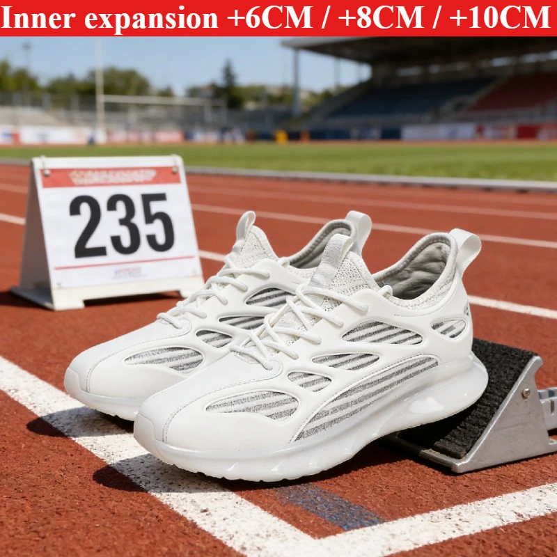6-10 Centimeter Hidden Inner High-rise Men's Shoes, Hollow Mesh Breathable Cushioning Platform Running Shoes and Sports Shoes