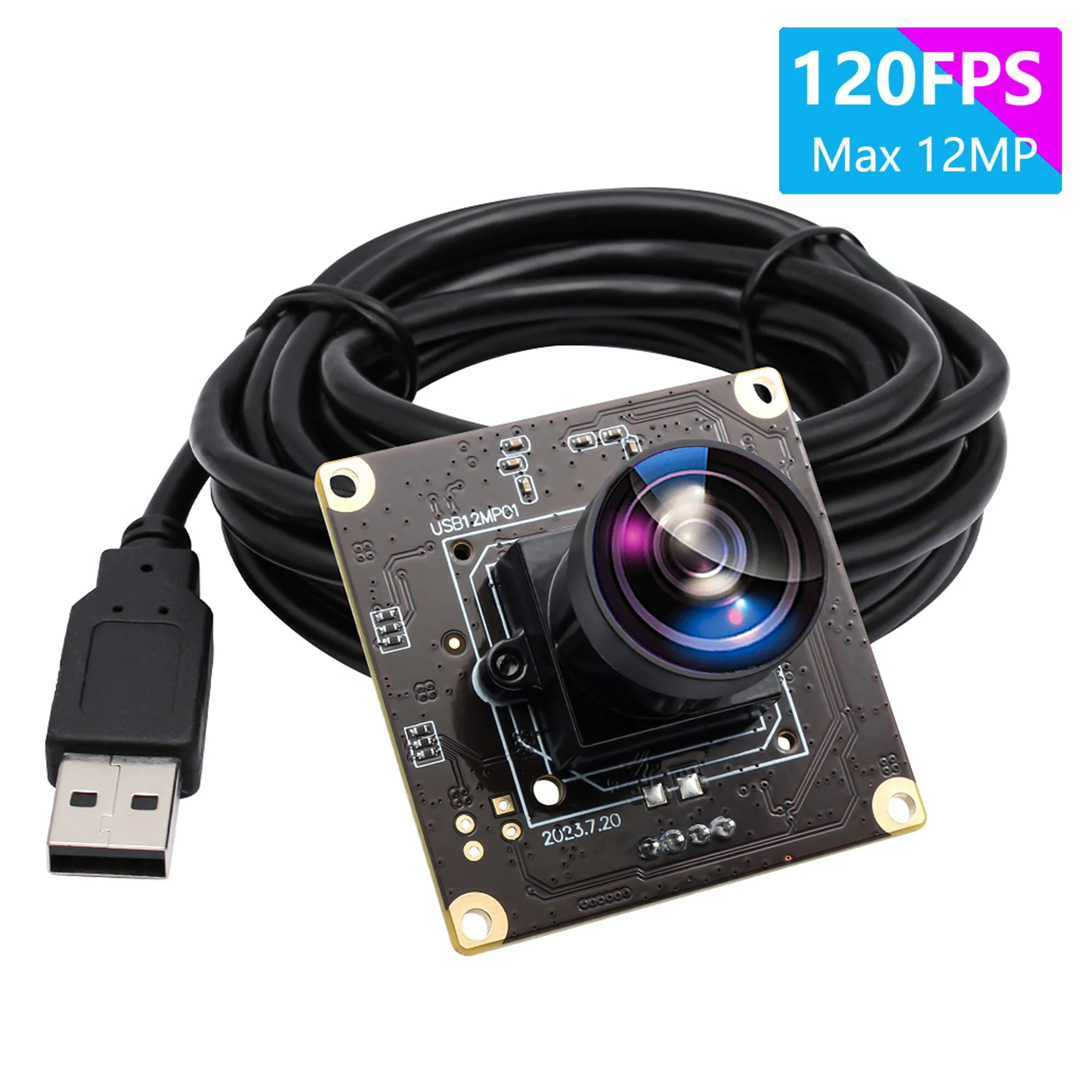 ELP 12MP Fisheye USB Camera 1080P 120fps High Speed USB Webcam Wide Angle Super Mini UVC Lightburn Camera Module for Computer