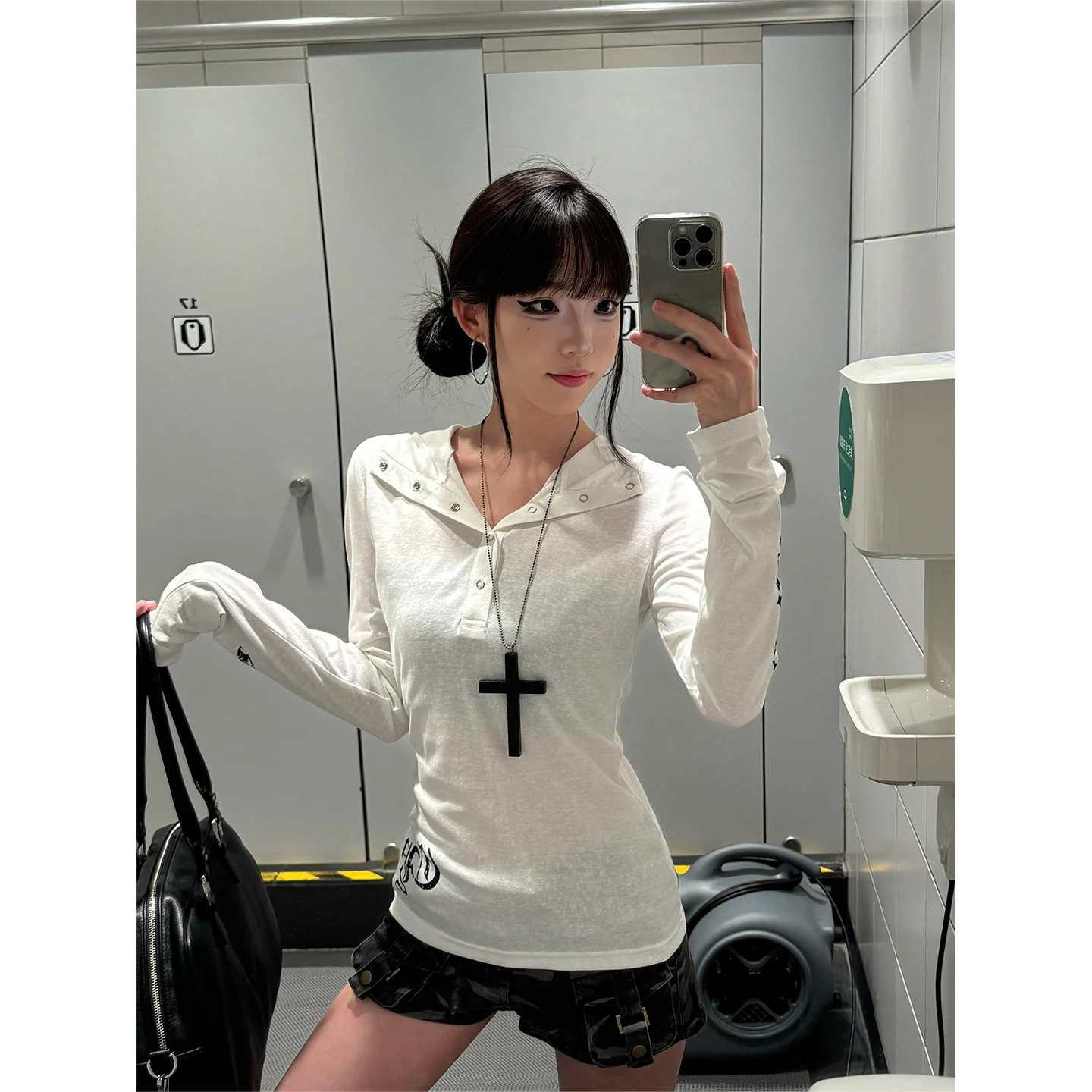 Damskie koszulki z długim rękawem w stylu amerykańskim, zimowe, termiczne, luźne, wygodne, retro, grunge, urban, uniwersalne, z pluszowego polaru, zapinane na zamek.