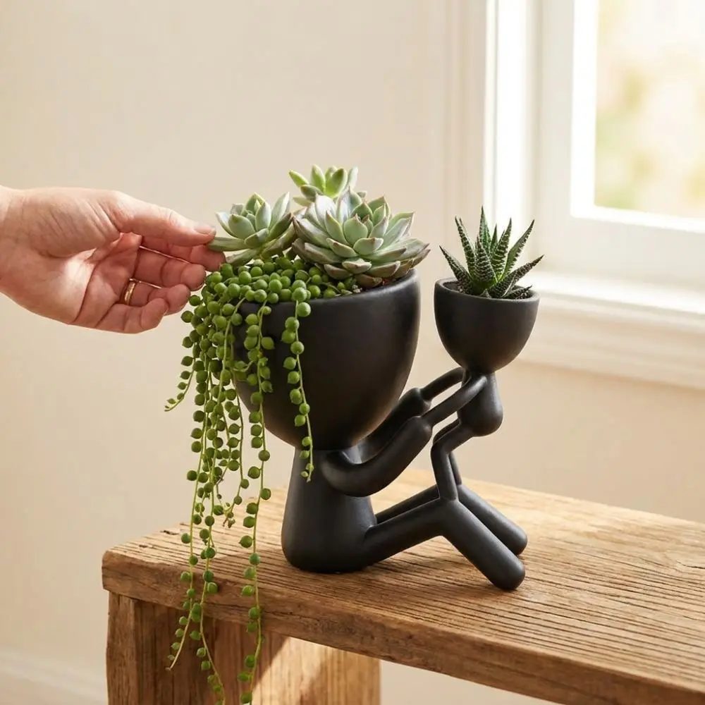 3D Printed Mother and Child Figure Planter Pot Minimal Anti Tipping Mother Child Hug Plant Pot Stable Base Family Themed