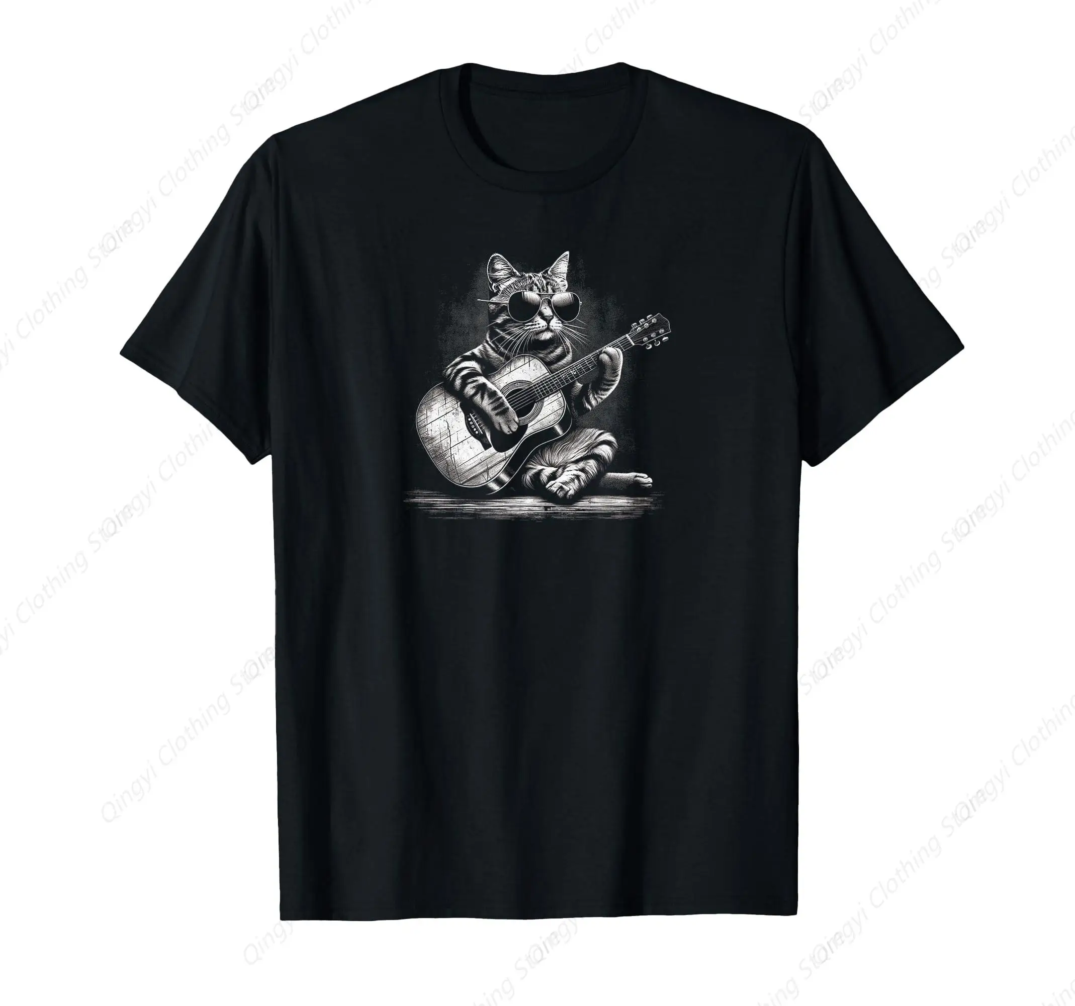 

Whimsical Cat Playing Guitar Art T-Shirt