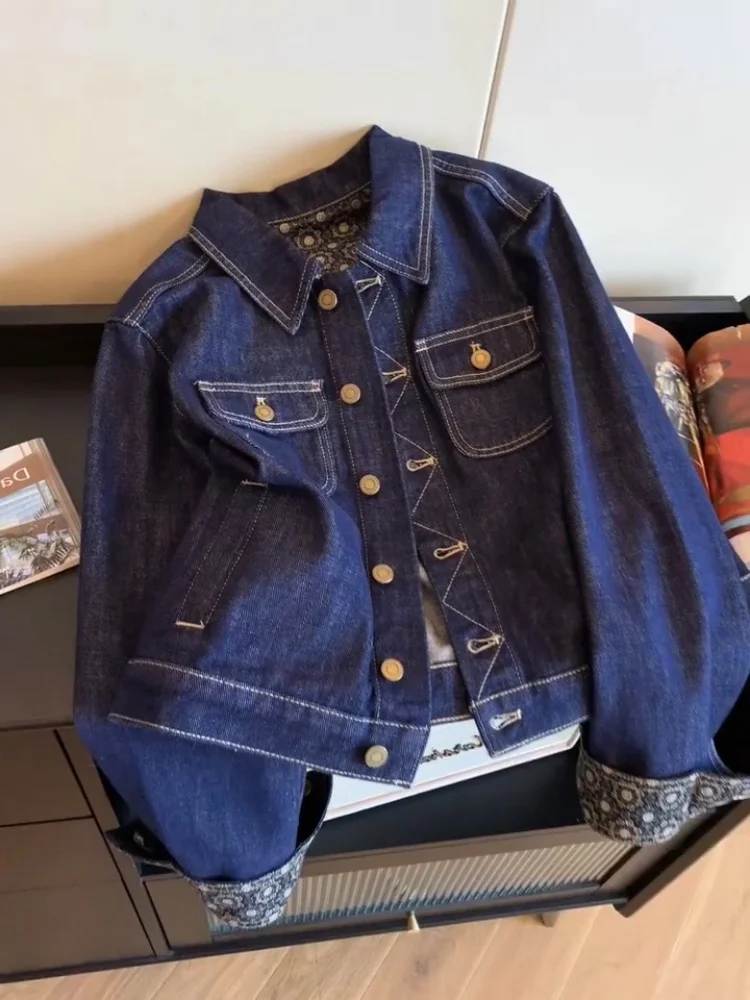 

Trendy American Waed Color Print Jeans Jaet Loose Casual Loose Men's Spring Autumn Small Size Denim Outerwear Top