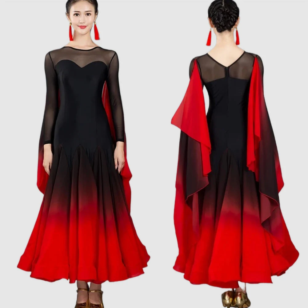 Stage Long Dress Gradient Party Ballroom Dance dress Flamenco Dress Ribbon Waltz dress New Round Neck Performance Dress