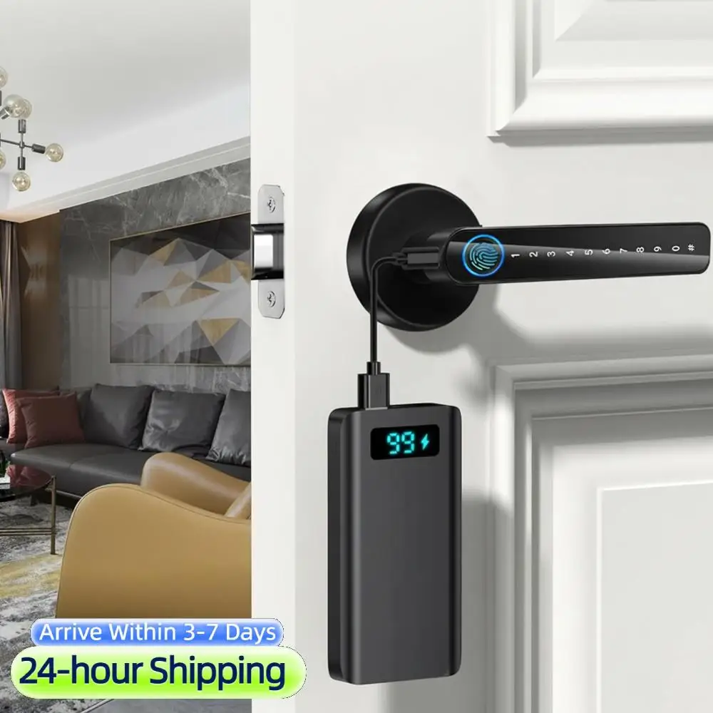 

Биометрическая дверная ручка с функцией распознавания отпечатков пальцев, управлением через приложение, ключом или IC-картой для спальни, дома, отеля, офиса, квартиры