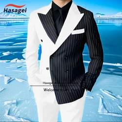 Formal Men's Suit, Wedding Groom Tuxedo 2 Piece Set, Jacket Pants Mens Double Breasted Blazer Elegant Color Block Clothes