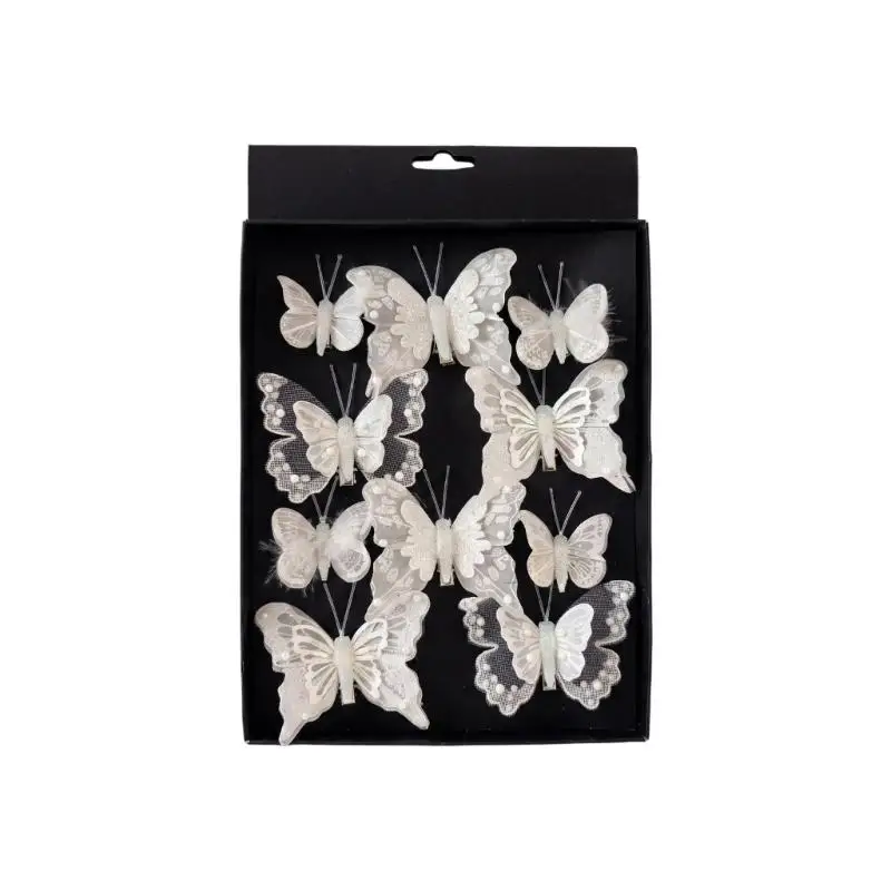 E8BD Reflective Butterfly Christmas Tree Hanging Decorations with Double-Wing Detail and Metal Clip 10-Piece for Wreath Displays
