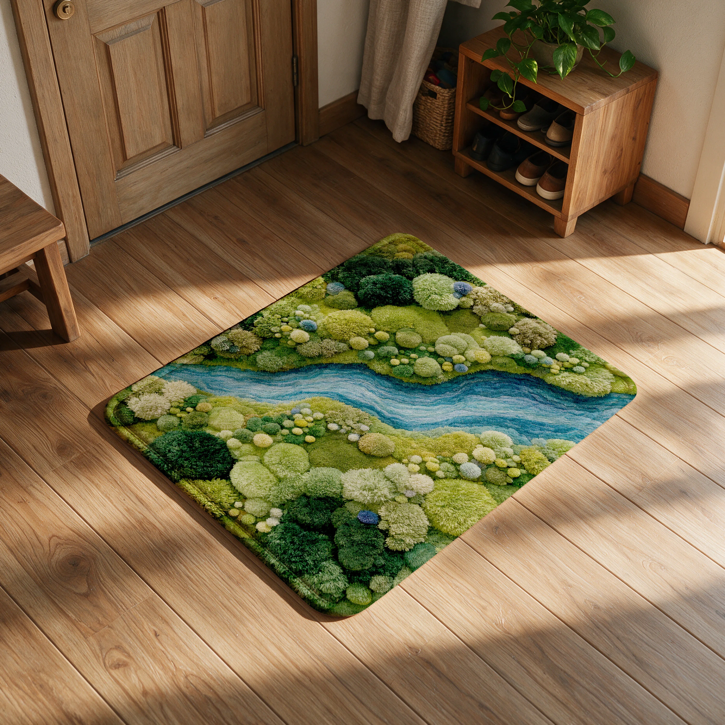 Decorative Round Moss River Landscape Area Rug Mat for Living Room Bedroom Hallway Bohemian Forest Floor Decor