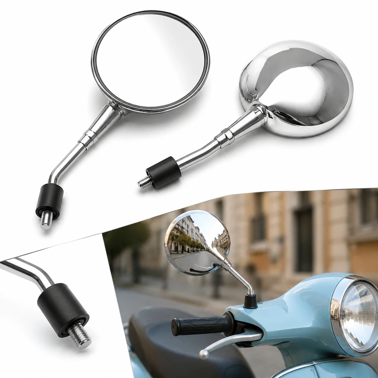 Vintage Round Motorcycle Rearview Mirror M10 Screw For Vespa GTS300 Sprint 150 LXV Piaggio Scooter Chrome/Black Side Mirror Repl