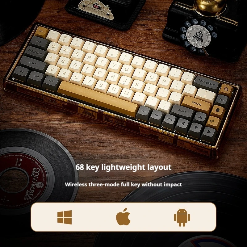 Base68 Retro Mechanical Keyboard Diy Customized Wireless Three Connection Modes Hot Plug Ainbell Customized Keyboard Disco Elysi