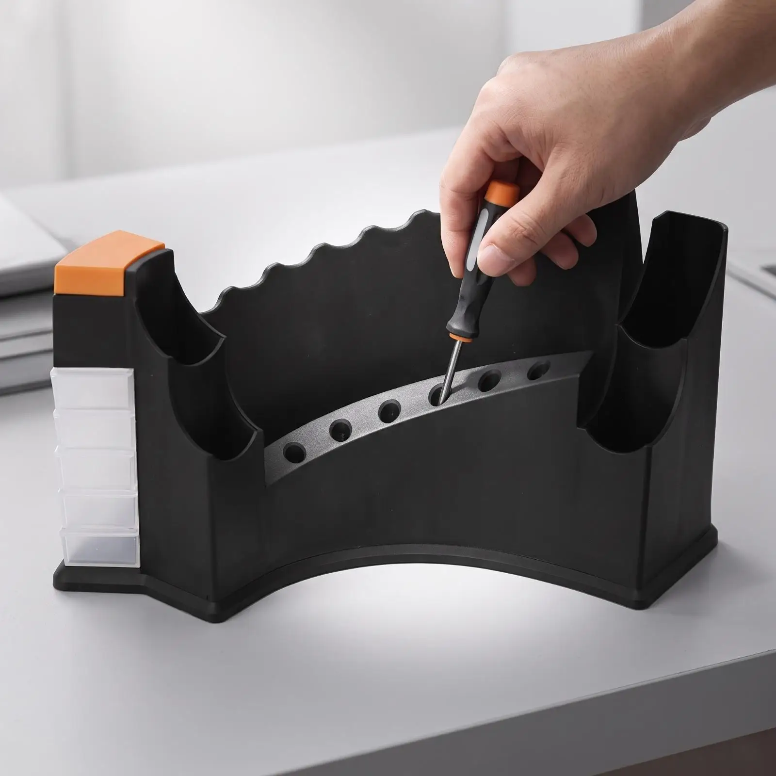 Desktop Eyeglass Organizer Stand for Optician Tools PVC Storage Rack with Wide Base and Side Compartment