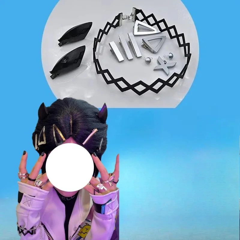 

Game Clove Cosplay Props Hair Clip Headwear Earring Necklace Choker Wristband Set for Women Halloween Costume Accessory