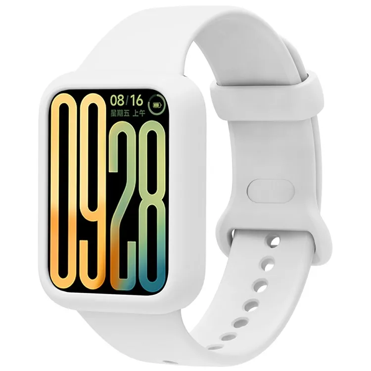 

For Xiaomi Smart Band 9 Pro Silicone Replacement Strap Watch Band with Protective Case - White