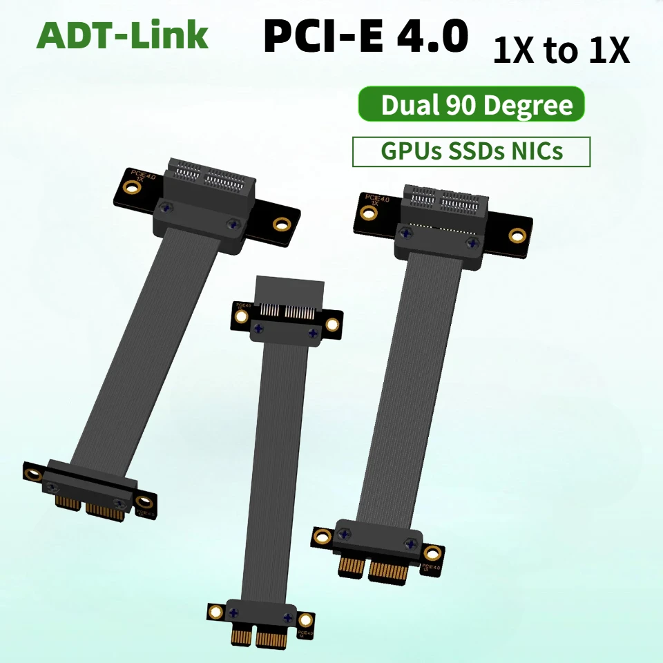 PCIEX1 Riser Cable Dual 90 Degree Right Angle PCIe 4.0 1X to 1X Extension Cable PCI Express 1x GPU Sound NIC Card Ribbon Adapter