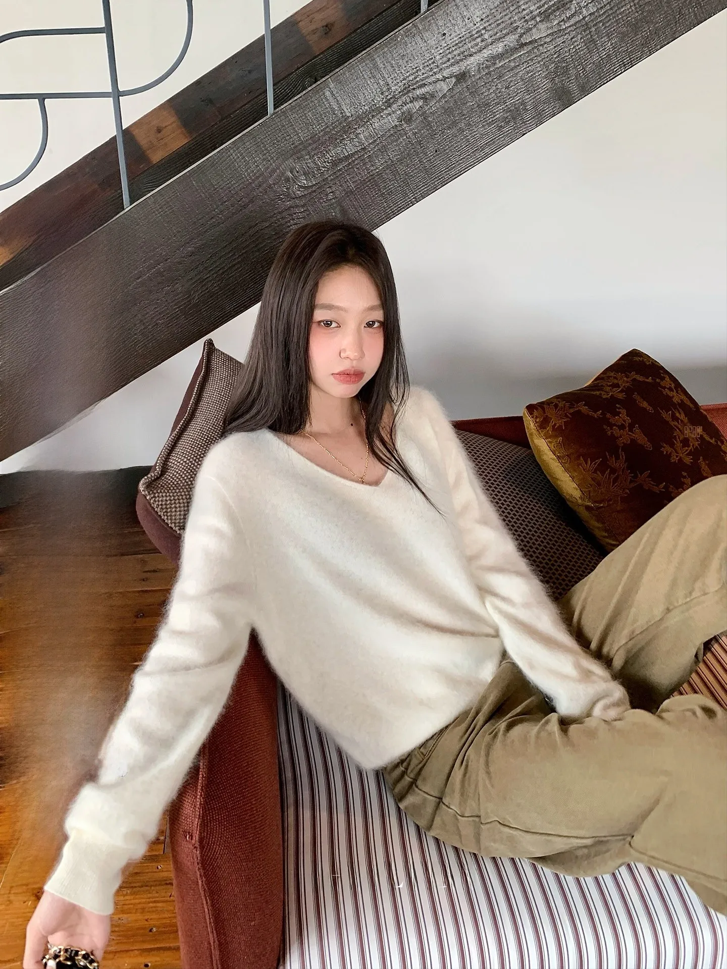 

Warmth And Comfortable Long Sve V-Ne Knitted Sweater Women's Loose Sle Woolen Coat Autumn Winter Commute Faion