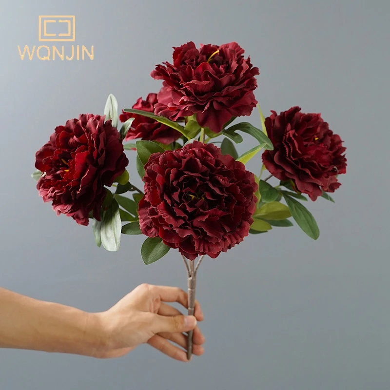 5 Köpfe große rote Seide künstliche Pfingstrose Blumenstrauß Blumen Dekoration Hochzeit Zuhause Tisch große gefälschte Blumen Valentinstag liefert – Detail 9