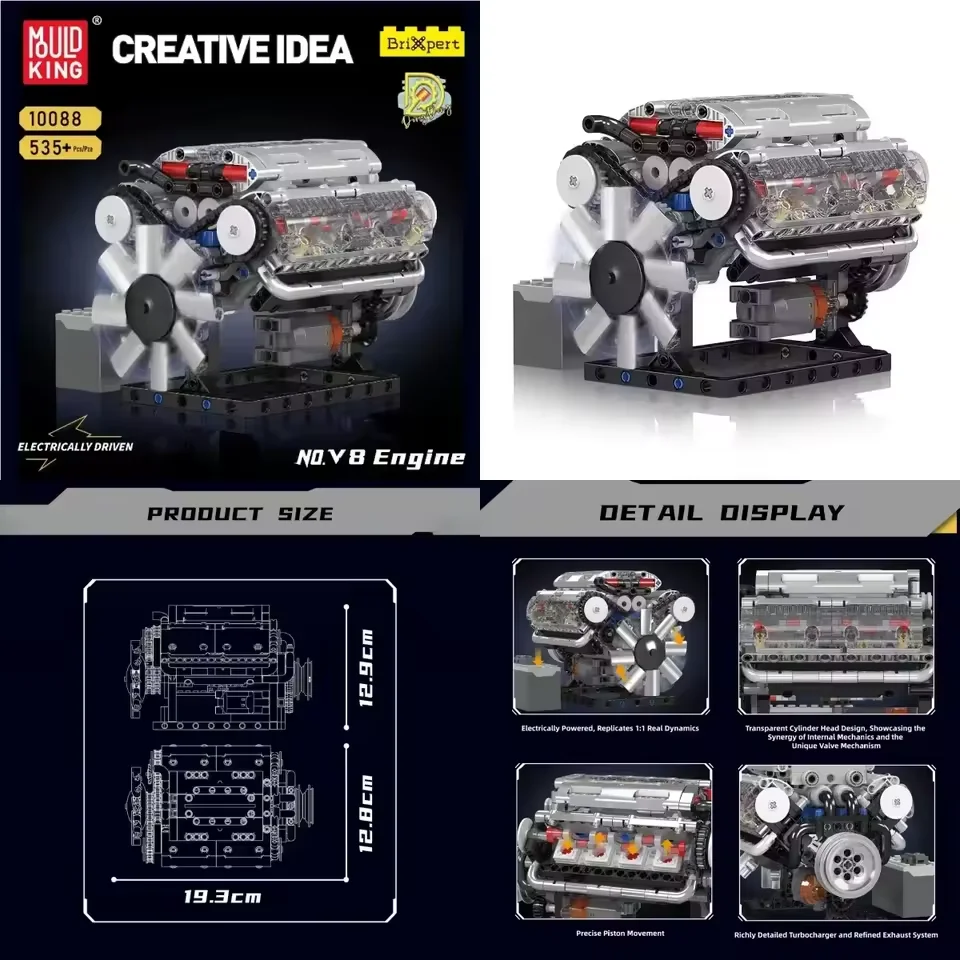Mould King LSX454 V8 V12 W12 Motor Motorisierte Simulation Modell Elektrisch Antrieb Bausteine Technische Auto Teile Spielzeug Geschenk