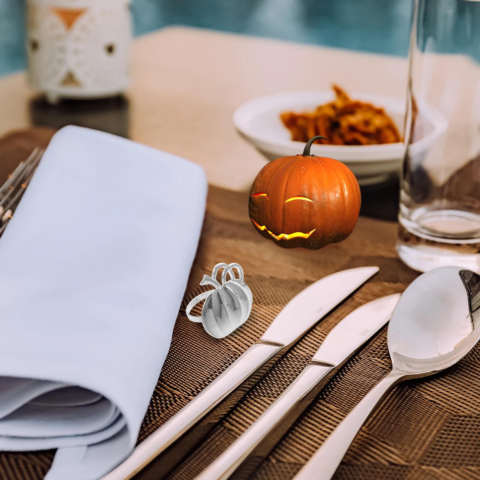 

6 Pcs Pumpkin Napkin Buttons Rings Halloween Themed Decorate Holders Alloy Fall