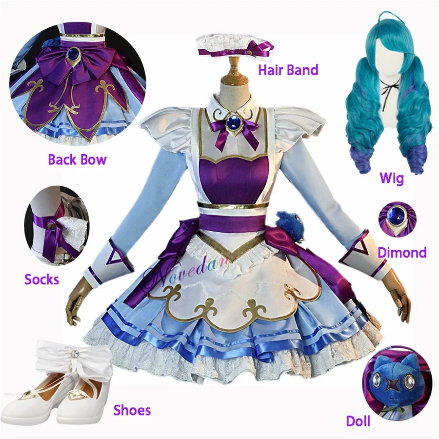 

Game LOL Gwen Cosplay Costume Doll Shoes Wig Cosplay Anime Cafe Cutie Sweet Lolita Dress Maid Outfit For Women Girls