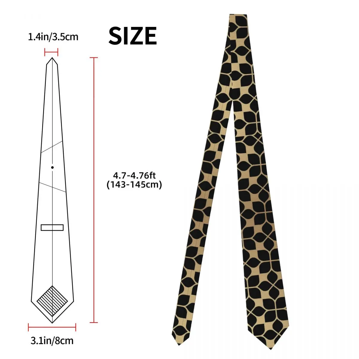 Cravatta geometrica vintage dorata con motivo astratto a fiori Cravatte vintage con colletto fresco Accessori per cravatte per il tempo libero da uomo