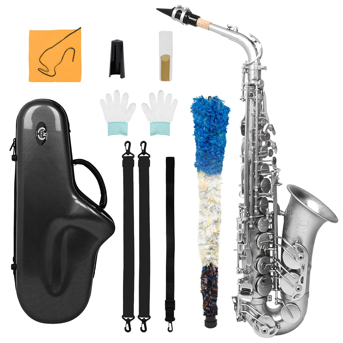 M MBAT Alto Saxophone Eb Brass Body Sax High-end Matte Silver Saxofone Woodwind Instrument with Case Reeds Gloves Accessories