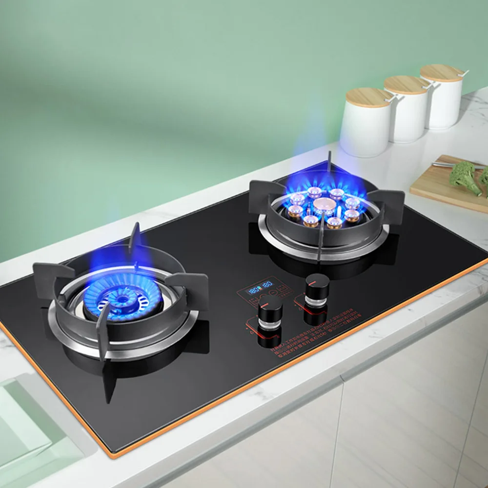 Kitchen Double Gas Burner Stove Built-in Cooktop Hob Gas Cooker Household Gas Panel Fogao Desktop Timing Function estufa de gas