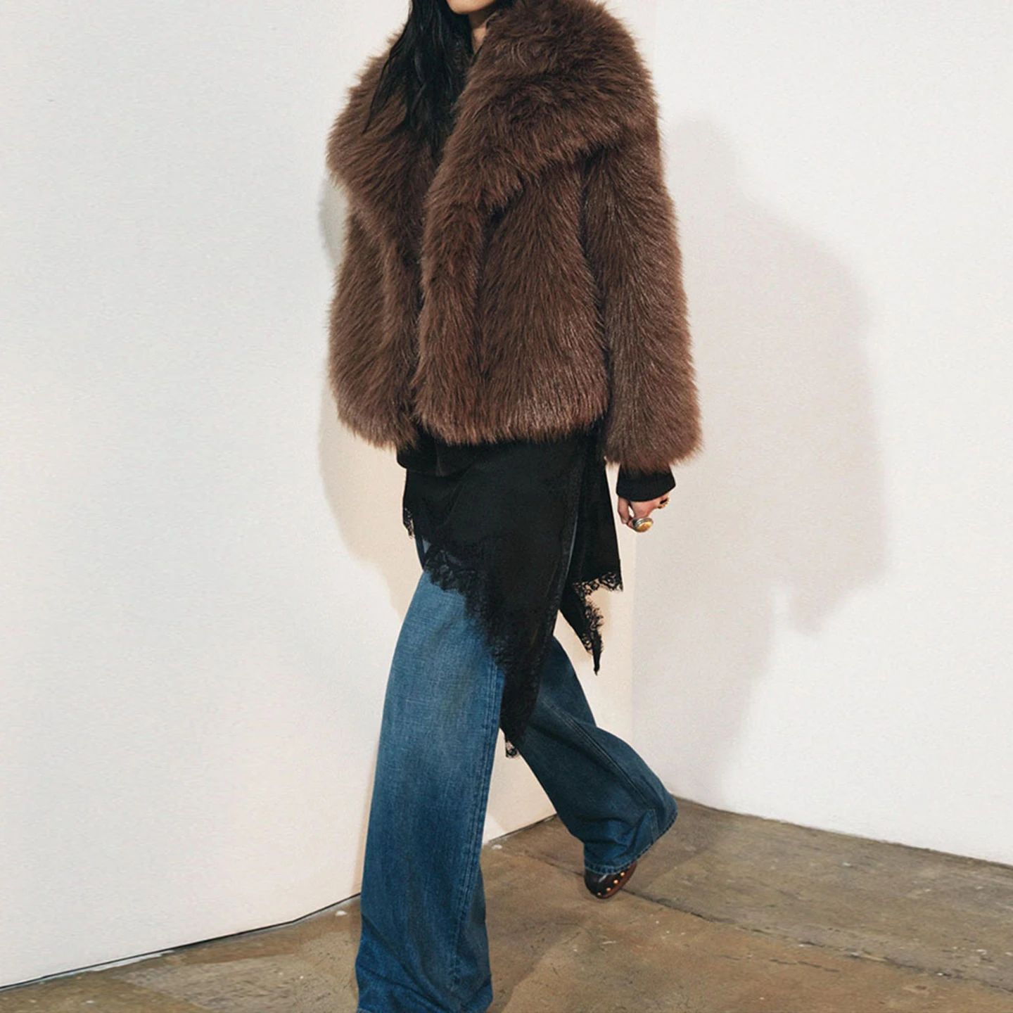 Faionable ort الفراء الاصطناعي Jaet المرأة Sle الخريف 2025 Z الوقوف صالح طويل Sve السيدات ملابس خارجية #2