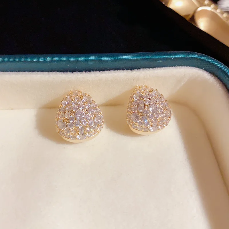 

Exquisite 925 Silver Needle 14k gold plating Sparkling full Zircon water drop stud Earrings For Women wedding party Fine Jewelry