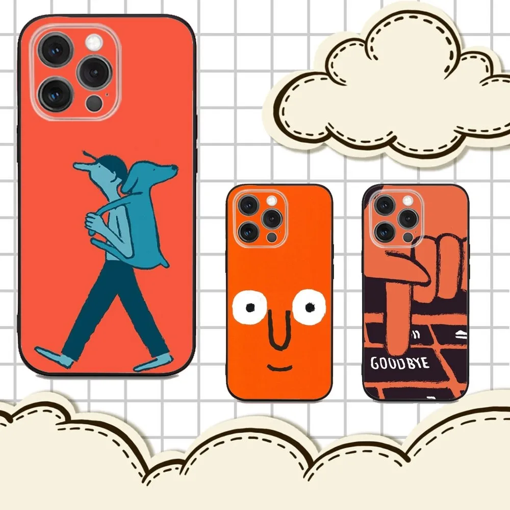 

J-Jean Jullien Art Phone Case For iPhone 16e,16,15,14,13,12,11,Pro,X,XS,Max,XR,Plus,Mini Soft Black Cover