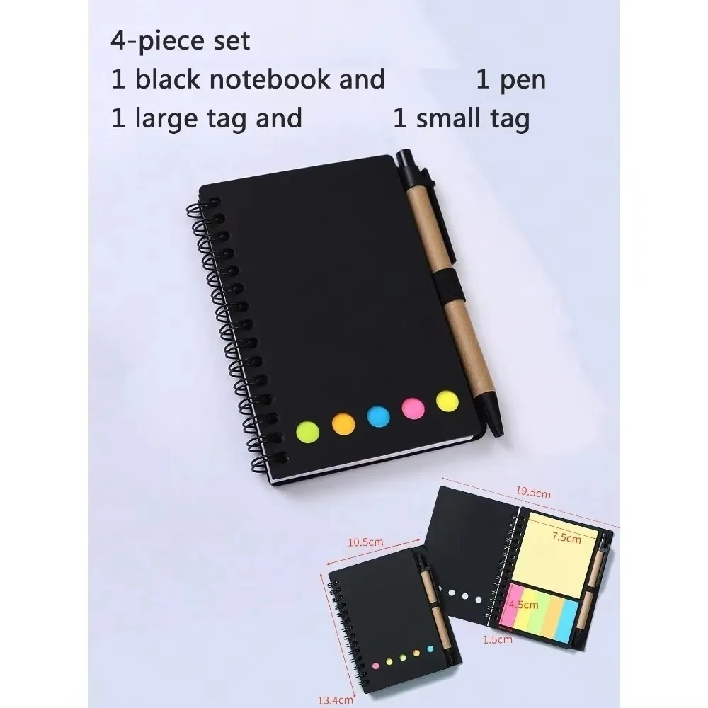 4팩 4.1x5.3인치 스프링 노트 세트, 스티커 메모, 펜 고리, 포켓 메모장, 색인 탭, 갈색 종이 커버, 줄 있는 저널