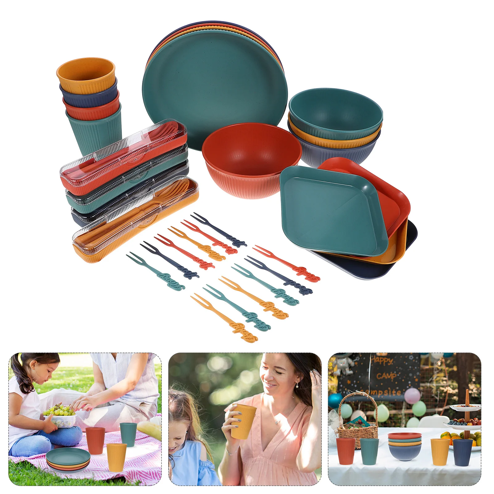 

1Set Stylish Unbreakable Decorative Dinnerware Mixed Color Design Easy Clean Dishware Sets Wheat Straw Dinnerware