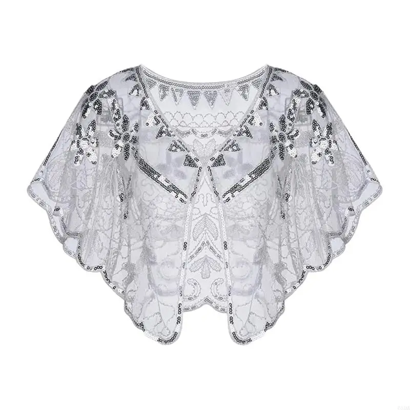 Beadwork Flower Shawl Sequined Shoulder Wrap for Women Celebration Accessory 6XDA