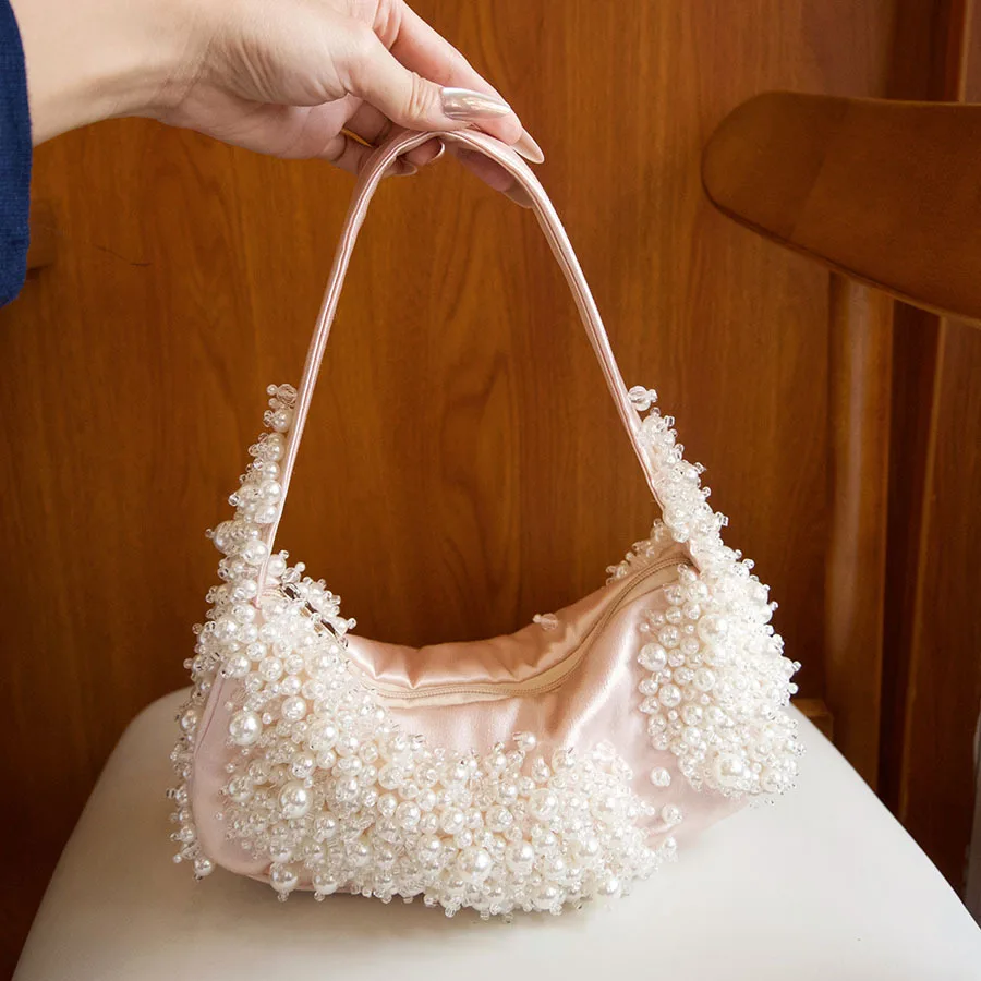 

2026 Вечерний клатч с жемчужной ручкой, кошельки и сумки, роскошная дизайнерская сумка-хобо на плечо, кошелек-клатч с кисточками, сумка-ведро