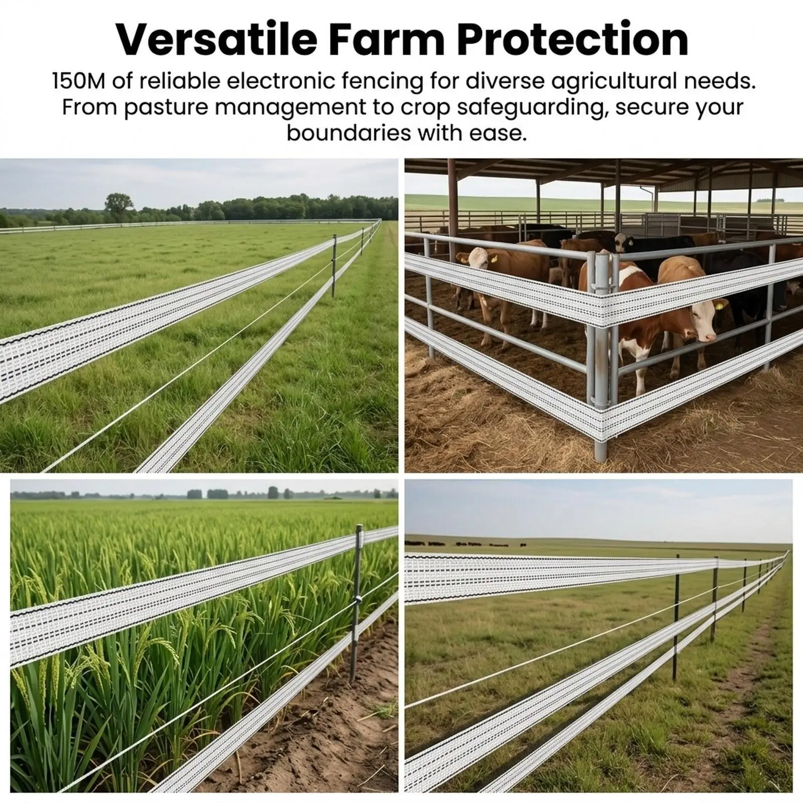 Livestock Fence Tape 2cm Wide Stainless Steel Strands High Tensile Rust Resistant for Pasture