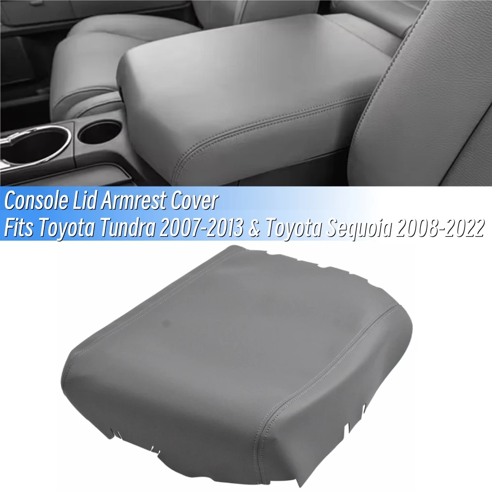 

Leather Center Console Armrest Lid Cover Trim For Toyota Tundra 2007-2013 Toyota Sequoia 2008-2022 Gray