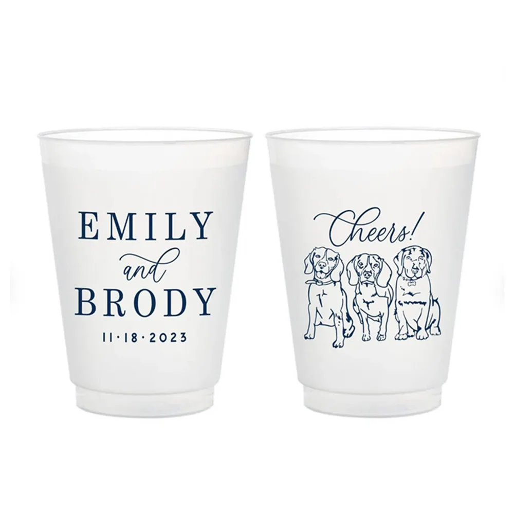 

Custom Pet Illustration - Dog or Cat - 8oz or 10oz Frosted Unbreakable Plastic Cup #204 - Cheers - Wedding Favors, Wedding Cups,