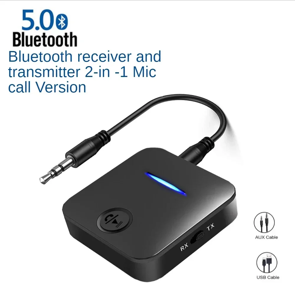 Bluetooth 5.0 Receiver Transmitter 3.5mm Aux Jack Stereo Handsfree Audio Music Wireless Adapter with Mic for Car PC TV Headphone