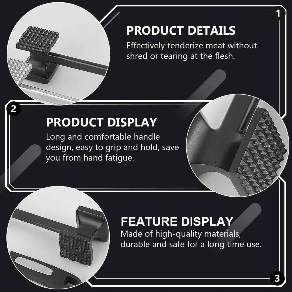 Kitchen Meat Hammer Double-Sided Heavy Duty Tenderizer Mallet Long Handle Easy Grip for Steak Beef Rib Tenderizing Tool