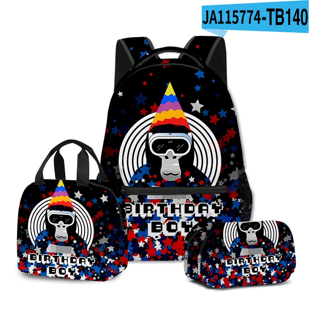 Classic Popular Novelty Gorilla tag 3D Printed 3pcs/Set student School Bags Travel Notebook Backpack Lunch bag Pencil Case image 3