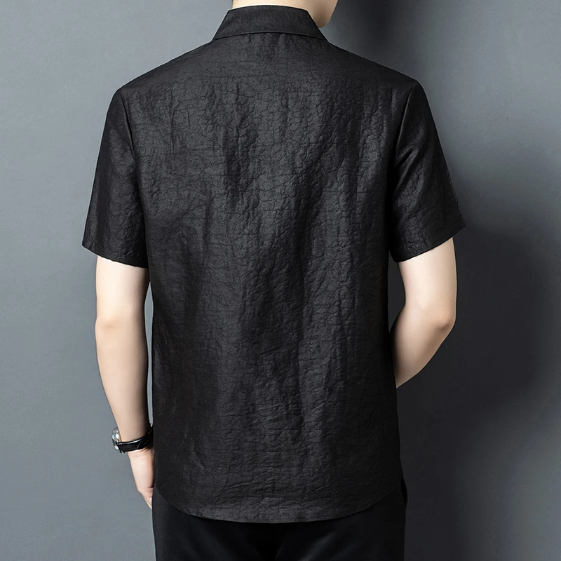 Lightweight Black Shirts For Men Short Sleeved Genuine Silk 100% Summer Quality Coolness Skin-Friendly Premium Camisas De Hombre