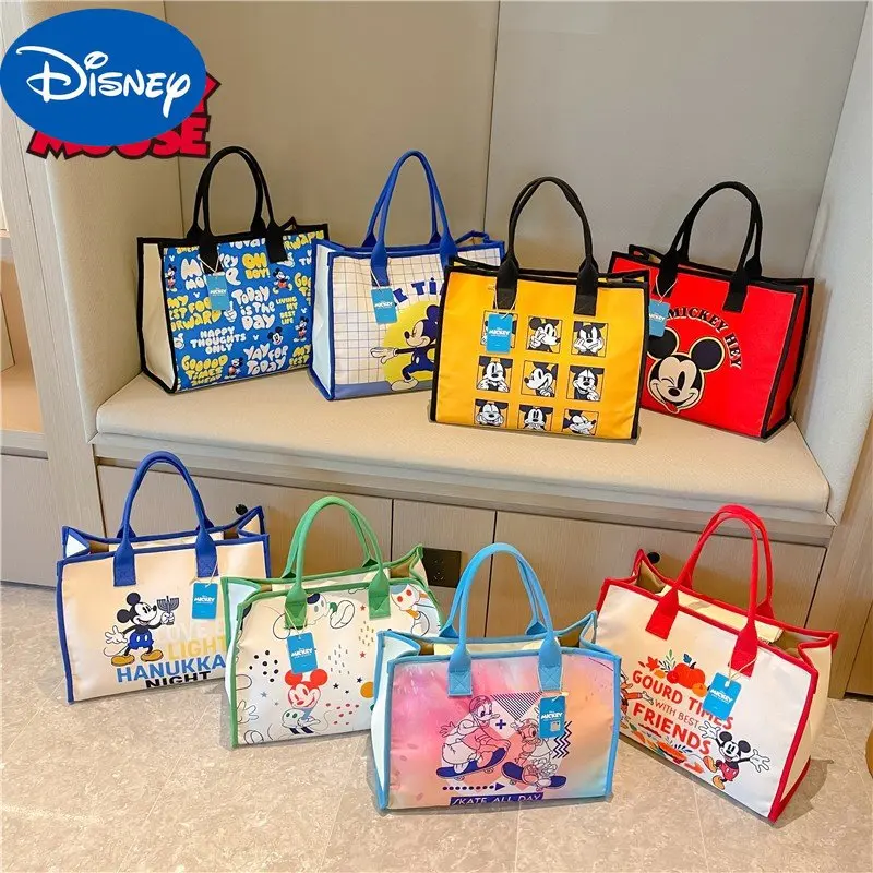 MINISO Disney Women's Bag 2023 New Fashion Graffiti Mickey Canvas Tote Bag Trendy Large Capacity Shoulder Bag Simple Women's Bag