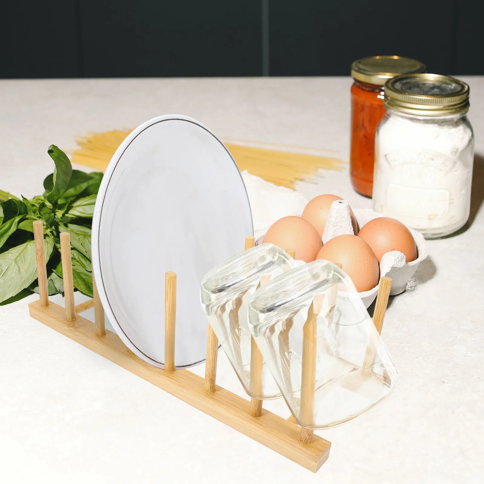 

Dish Storage Rack Organizer Draining Drainage Tabletop Multi-use Bamboo Drainer Kitchen Plate