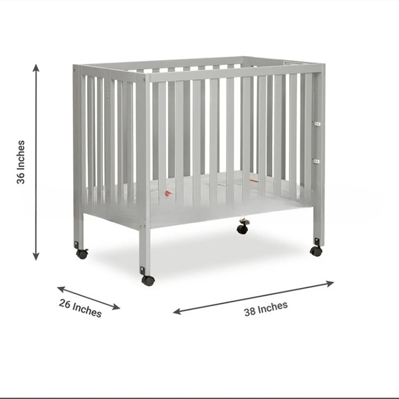 Wooden folding crib with casters can be lifted Hotel matching crib with mattress