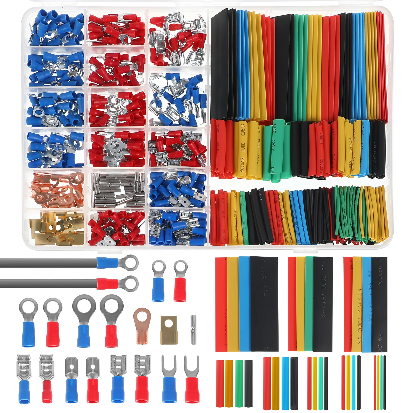 

1 set Wire Connectors Kit Electrical Terminals Heat Shrink Tubes Spade Fork Ring Insulated Reliable Connection Automotive