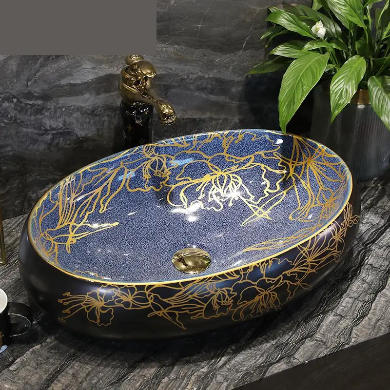 Retro Art Washbasin Ceramic Balcony Washroom Washbasin Oval Household colorful ceramic Wash Basin bathroom sink