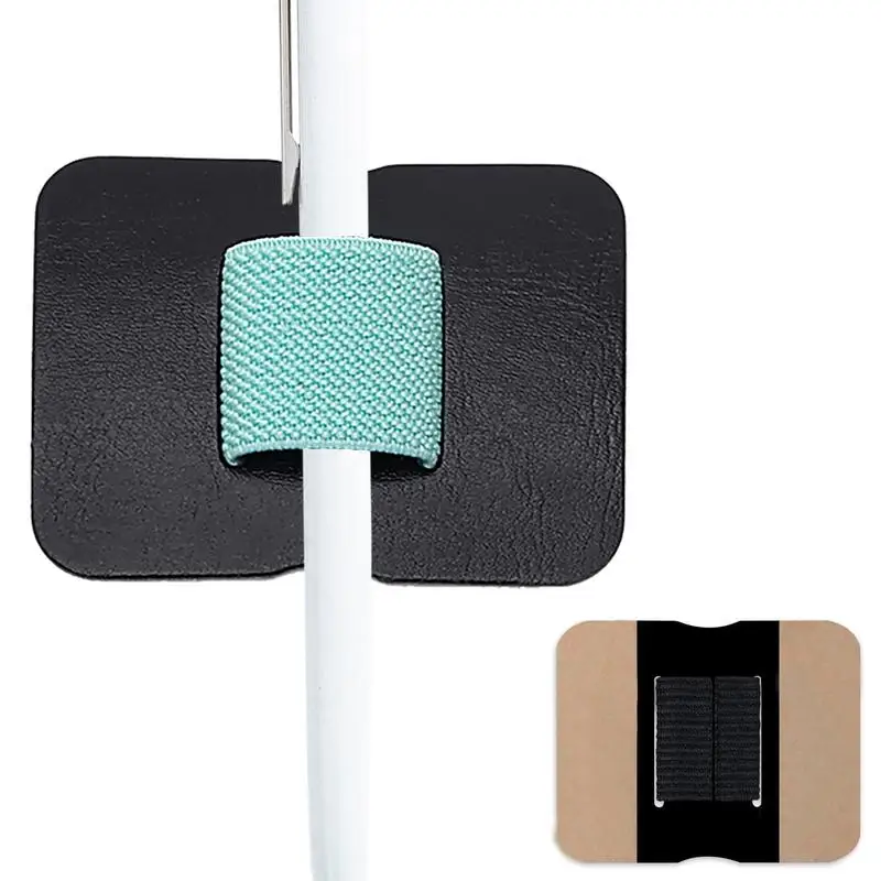 Pencil Clip PU Leather Pen Holder Self Adhesive Elastic Loop Cover Ring for Pencil Books Notebooks Journal Clipboard Stationery