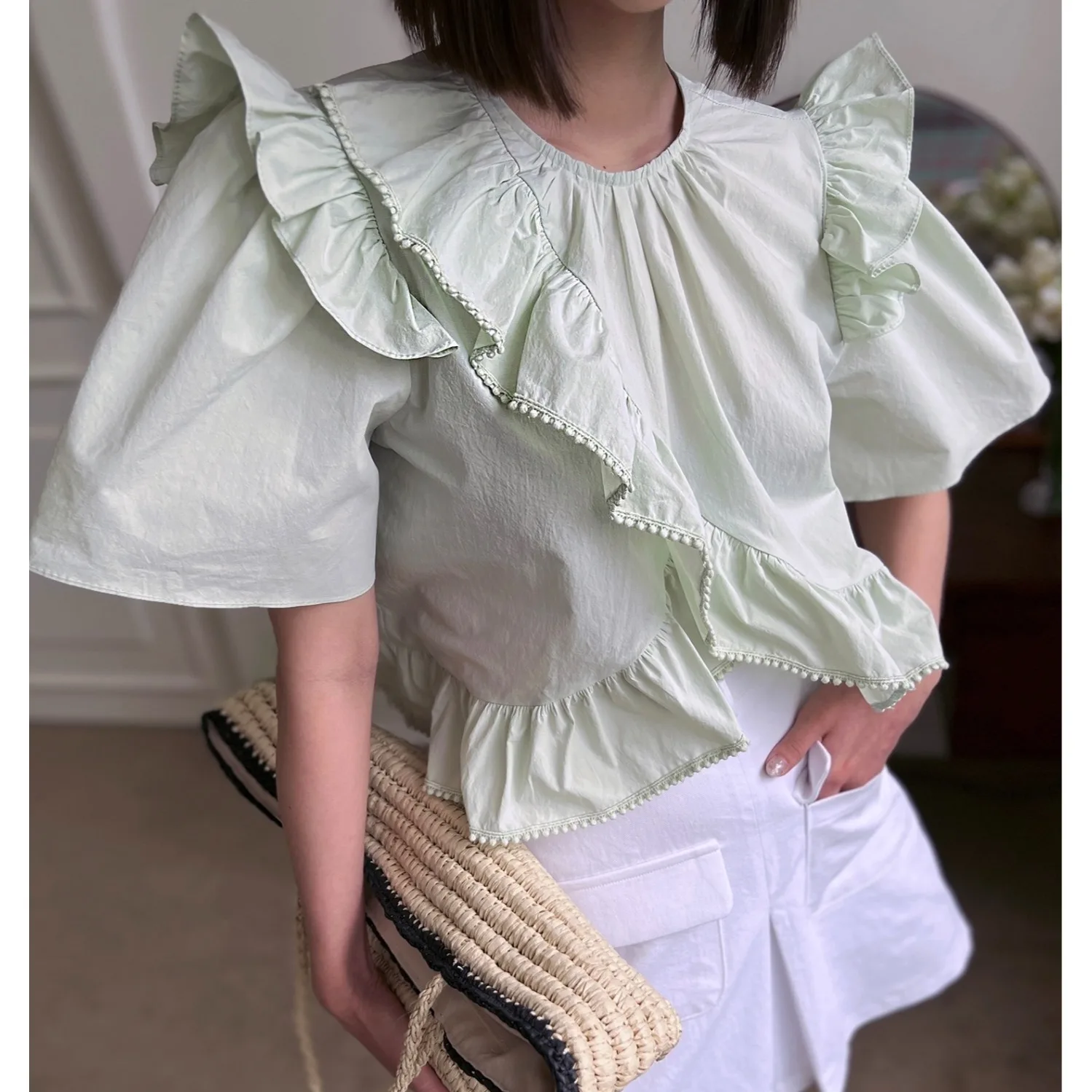 

Versatile Color Summer Shirt with Lace Hem Easy to Match Korean Style Women's Inner Wear Breathable Skin-Friendly