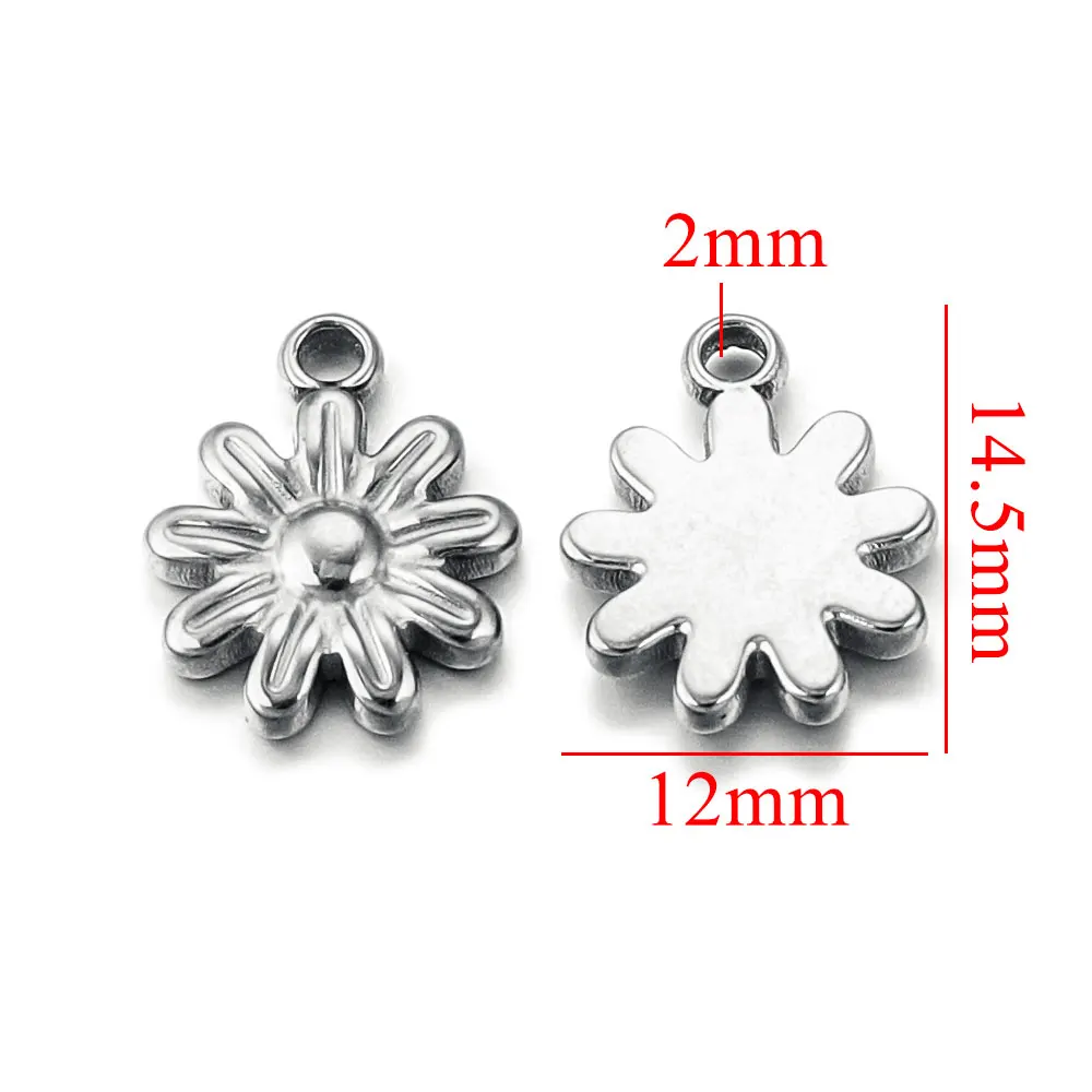10Pcs Stainless Steel Gold-plated Small Charm Sun Flower Pendants
